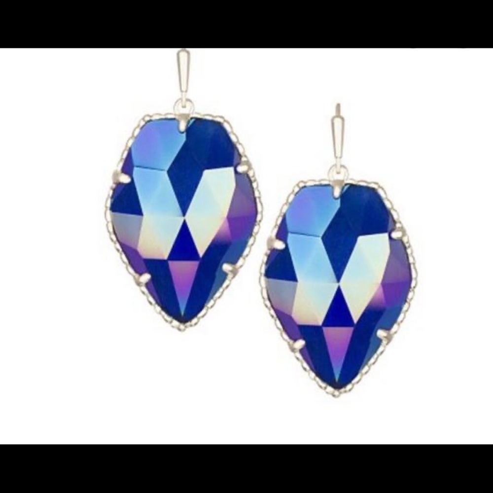RARE & RETIRED Kendra Scott Corley Earrings Cobalt Iridescent Yellow Gold GORG! - Picture 7 of 13